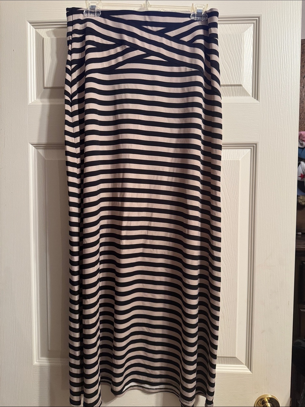 Striped Black and Cream Maxi Skirt - Classic Women's Skirt